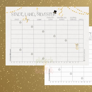 Stadt Land Silvester Spiel zum Ausdrucken | Last Minute Download