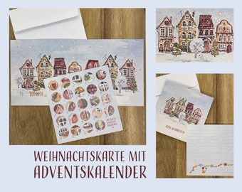 Weihnachtskarte - Karte und Einleger mit 24 Suchbildern und Platz für eigenen Text - Adventskalenderkarte