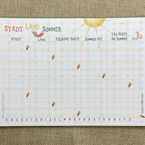 Stadt Land Sommer Spielblock in DIN A5 • Spiel für die Sommerzeit, den Urlaub oder als Geschenk oder als Mitbringsel zum Sommerfest