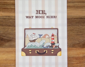 Postkarte "He, wat mooi hier" - Grußkarte auf Plattdeutsch im Format DIN A6 - Schön hier!