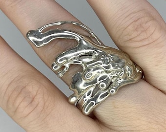 Drops of Silber Abstrakter Statement-Ring - Handgemachtes, einzigartiges Design aus Sterlingsilber 925