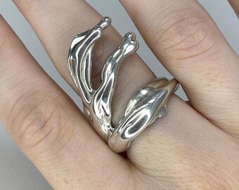 Tropfender Silberring – Unikat | Handgefertigter abstrakter Schmuck aus 925er Sterlingsilber