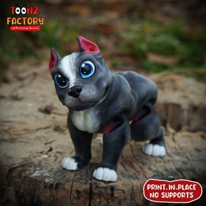Flexi Pitbull Dog Print In Place Toy /3D Print Instant Download/3D Printed Dog/3d printed Pitbull/articulated dog