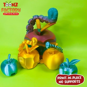Flexi Print-In-Place Apfelwurm mit Gelenk / 3D Print Instant Download / 3D gedrucktes Spielzeug / Wurm artikuliert / Apfelwurm Spielzeug