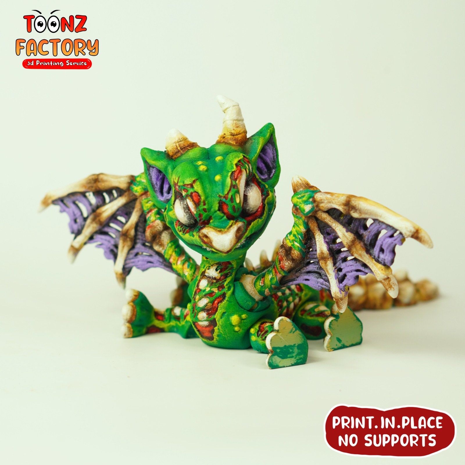 Flexi Zombie Dragon 3D Print, Articulated Halloween Decor (instant
