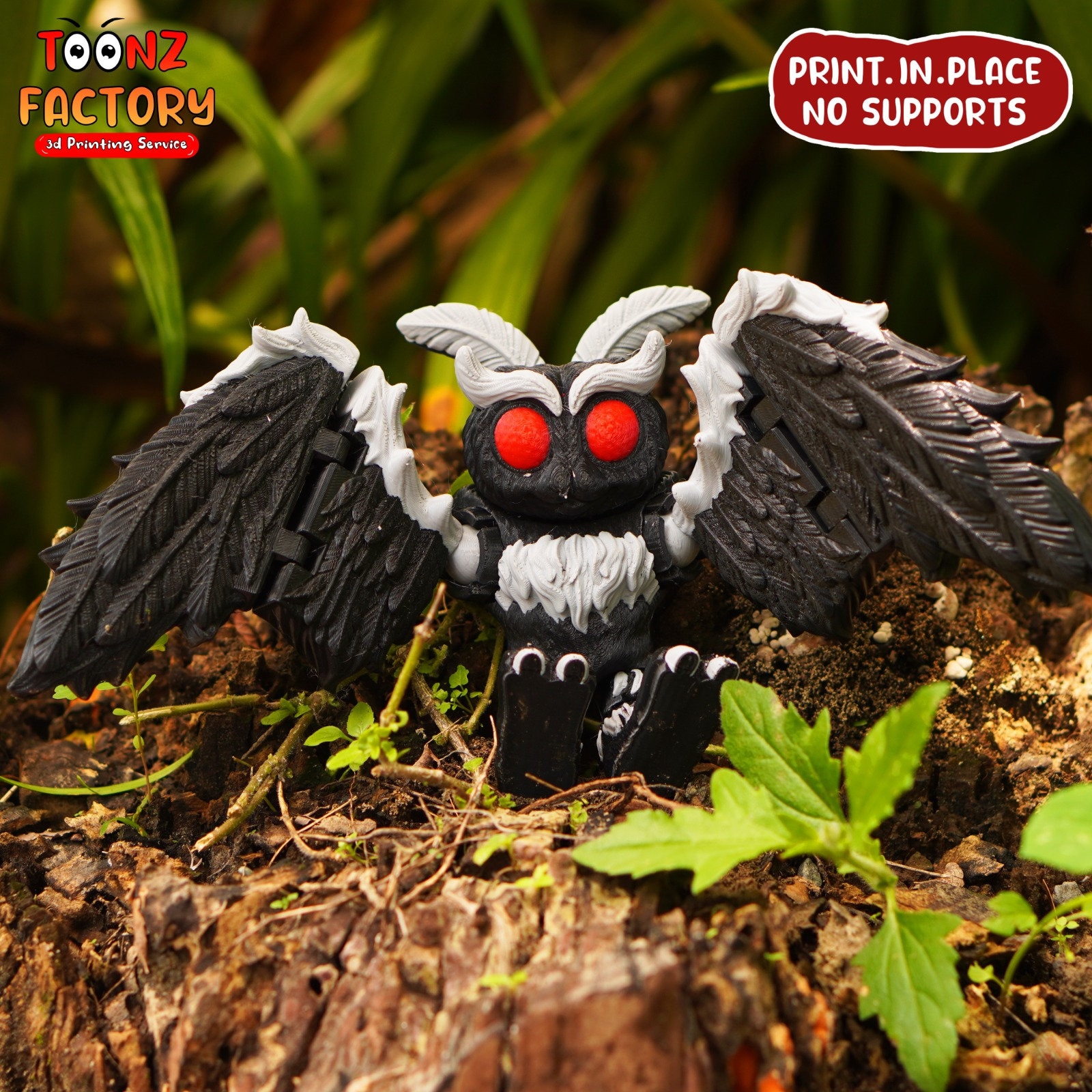 Flexi Mothman 3D Print, Articulated Cryptid Figure (instant