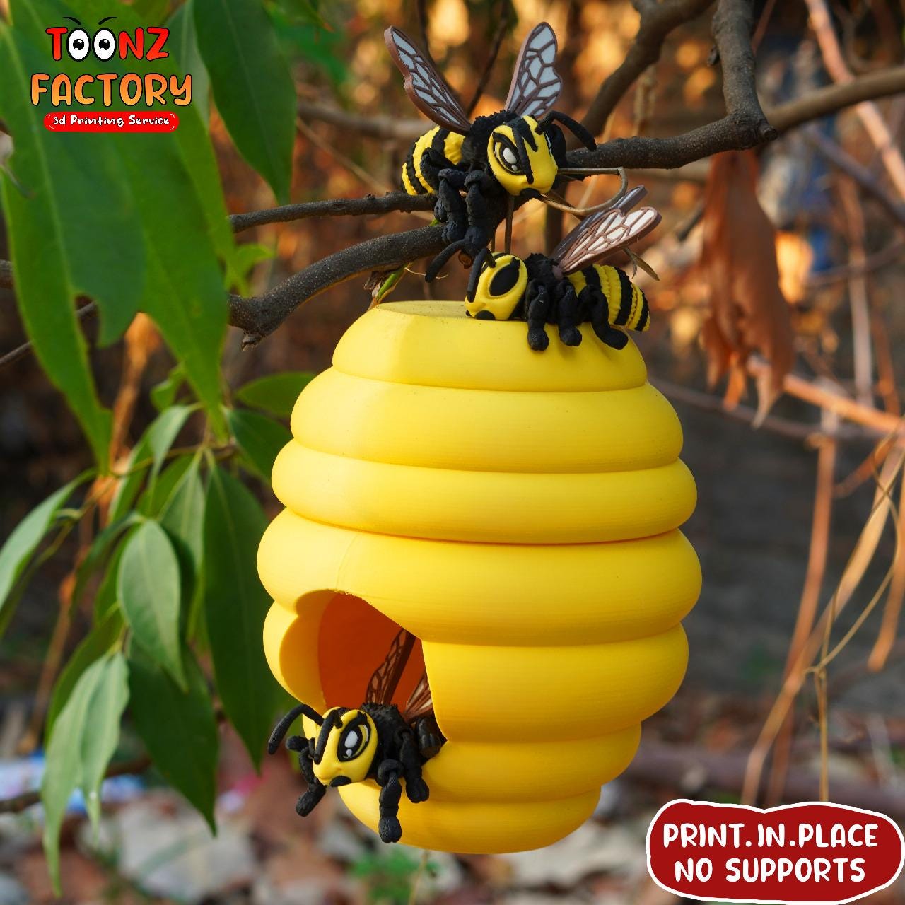 Flexi Honey Bee & Beehive: Articulated 3D Print Toy (digital