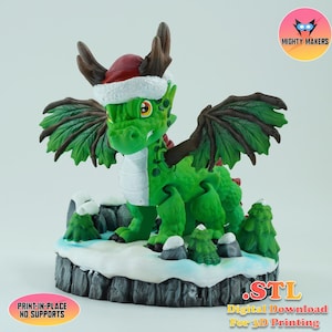 Drago di Natale flessibile e articolato, stampabile sul posto / Download istantaneo con stampa 3D / Giocattolo stampato in 3D / drago articolato / drago di Natale flessibile