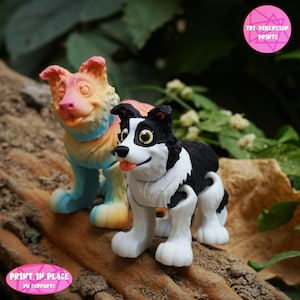 Flexi Border Collie Dog Print In Place Toy /3D Print Instant Download/3D Printed Dog/3d printed border collie/ articulated dog