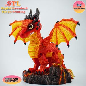 Flexi Fire Dragon / Natychmiastowe pobranie wydruku 3D / Smok drukowany w 3D / Smok ognisty drukowany w 3D / Smok przegubowy / Smok ognisty druk 3D