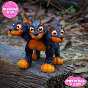 Flexi Cerebus Dog Print In Place Toy /3D Print Instant Download/3D Printed Dog/3d printed cerebus/ articulated dog