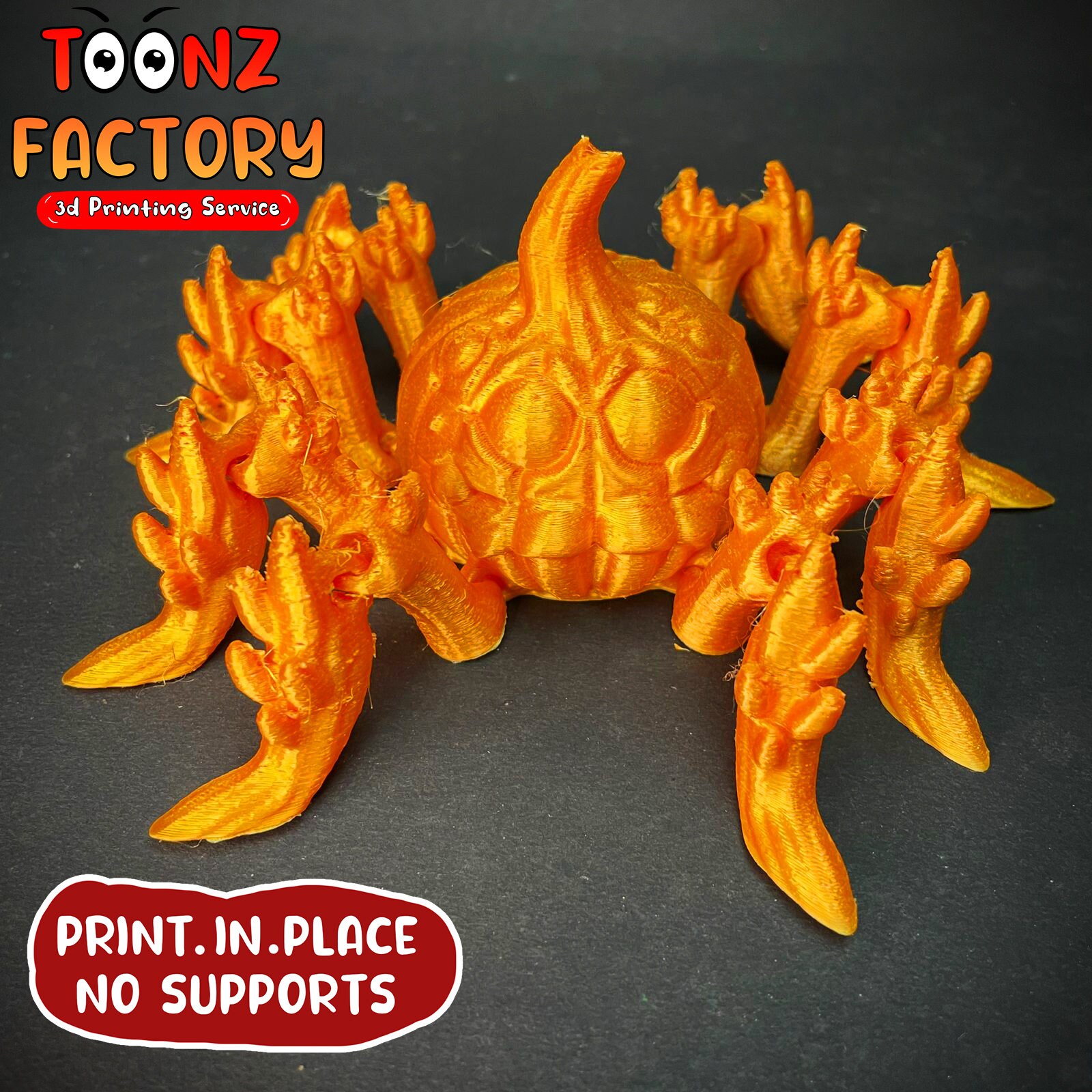 3D Printed Articulated Pumpkin Spider: Flexi Print-in-place Model