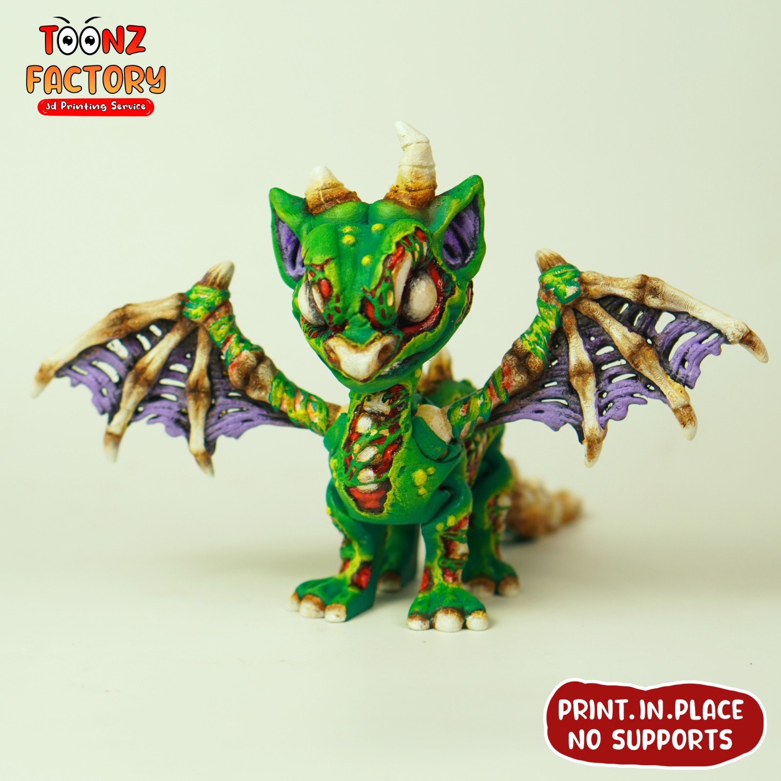 Flexi Zombie Dragon 3D Print, Articulated Halloween Decor (instant