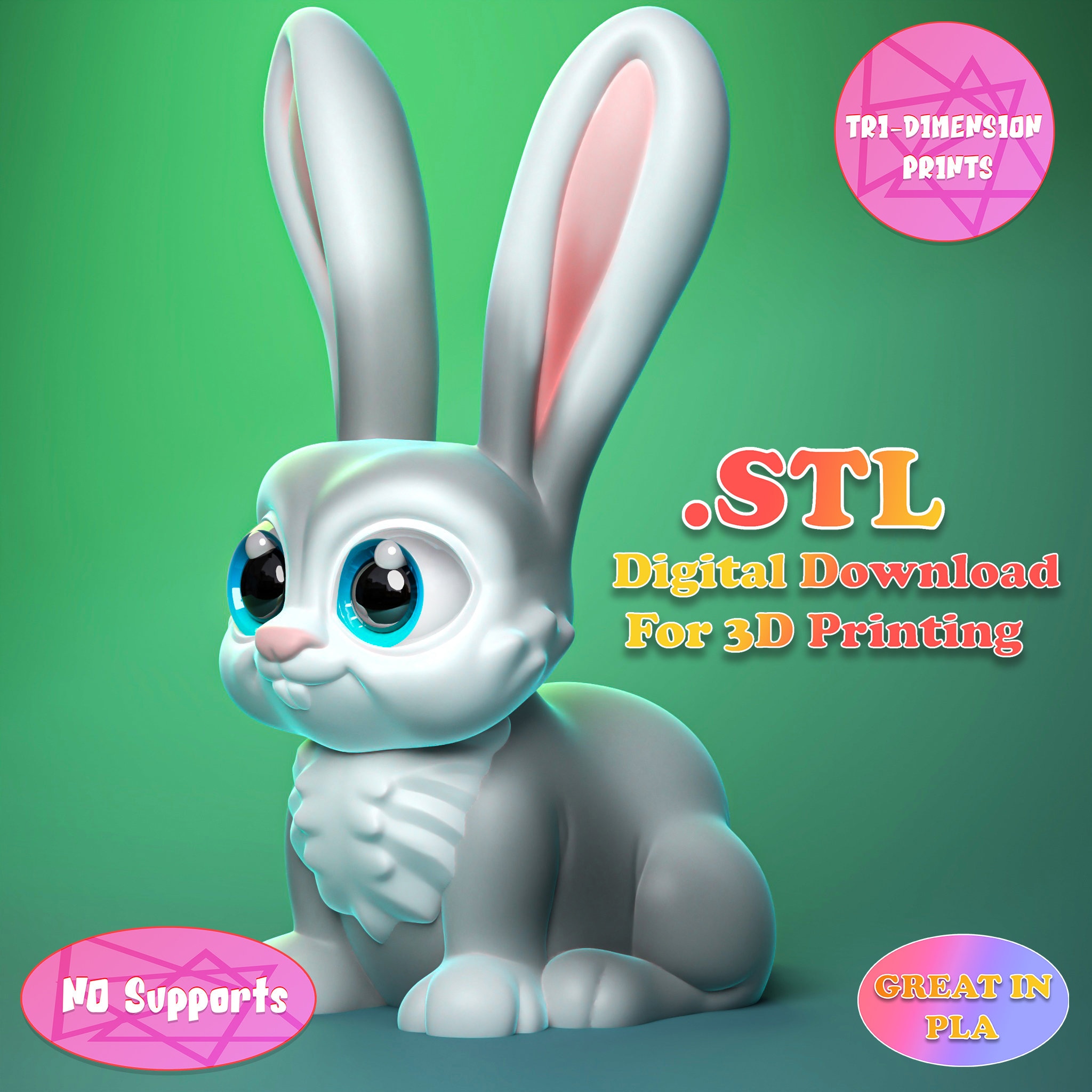 Cute Rabbit/3D Print Instant Download/3D Printed Toy/kid toys/Rabbit Toy/Rabbit 3dprint