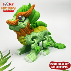 Giocattolo Flexi Clover Leaf Dragon da stampare sul posto / Stampa 3D con download istantaneo / Giocattolo stampato in 3D / Festa di San Patrizio / Drago a quadrifoglio