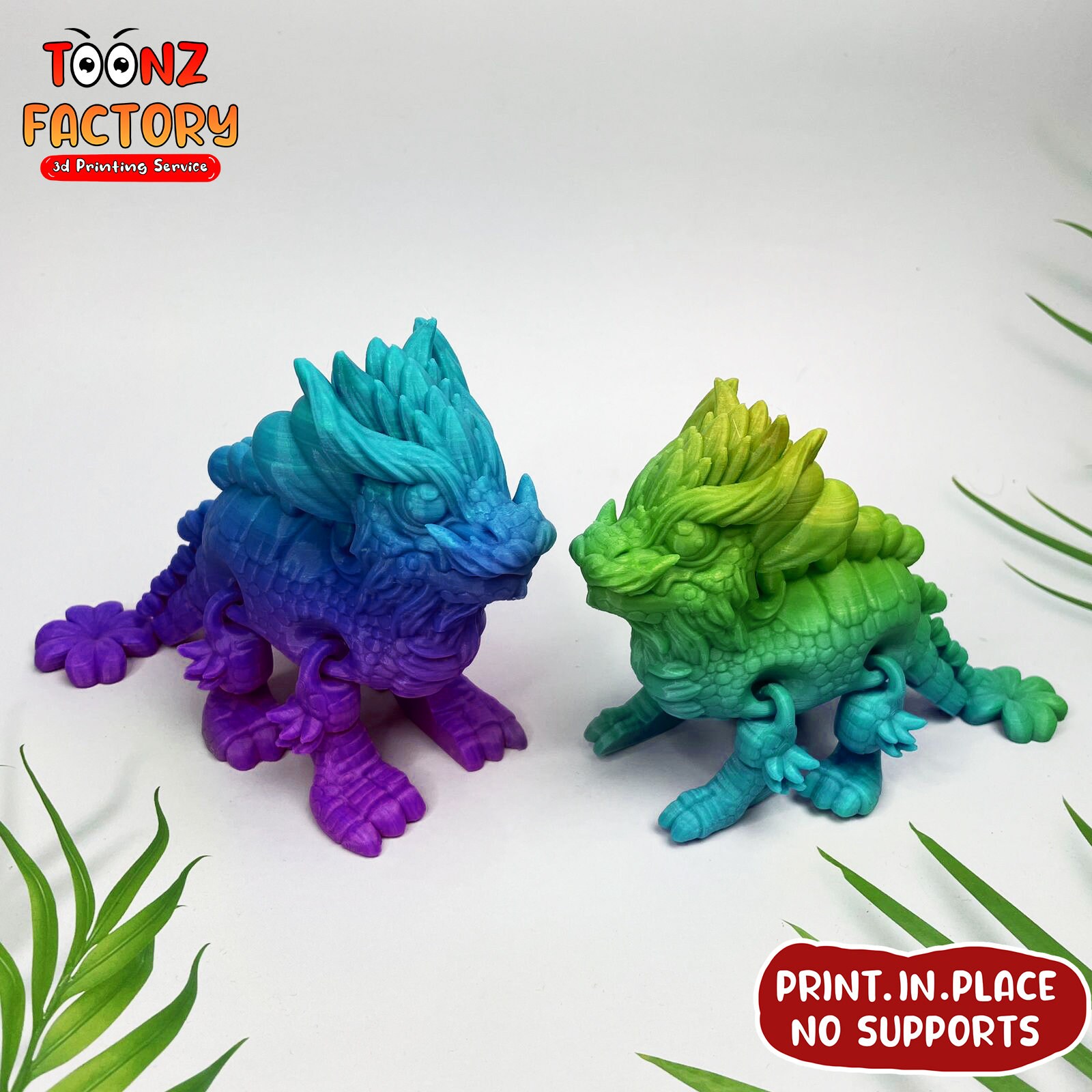 Flexi Clover Dragon: Articulated 3D Printed Toy (instant Download