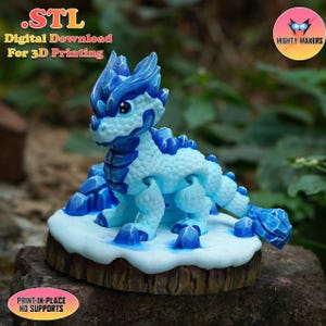 Drago di ghiaccio flessibile e articolato, stampabile sul posto / Download istantaneo con stampa 3D / Giocattolo stampato in 3D / Drago di ghiaccio articolato / Drago di ghiaccio flessibile
