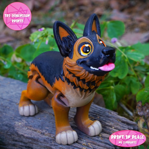 Flexi German Shepherd Dog Print In Place Toy /3D Print Instant Download/3D Printed Dog/3d printed german shepherd/articulated dog