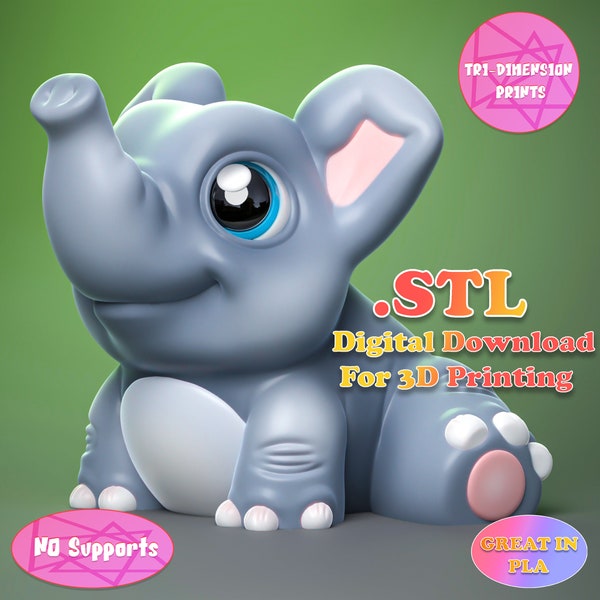 Cute Elephant Toy /3D Print Instant Download/3D Printed Toy/kid Toys/Elephant Toy/Elephant 3dprint