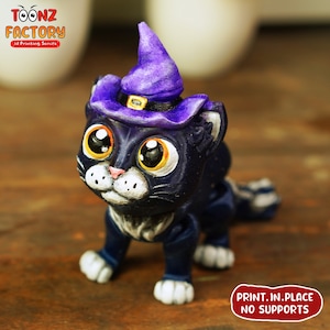 Lindo Flexi Halloween Cat Articulado / Impresión 3D Descarga instantánea/Juguete impreso en 3D/gato impreso en 3D/gato articulado