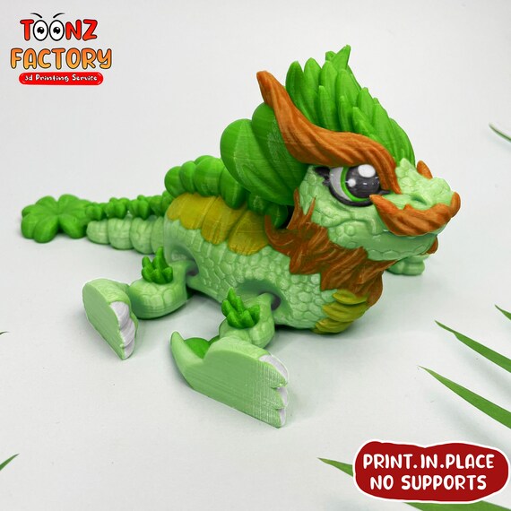 Flexi Clover Dragon: Articulated 3D Printed Toy (instant Download