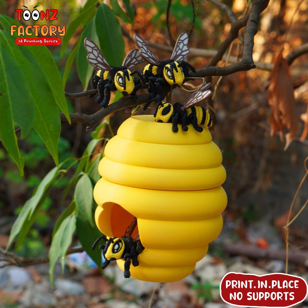Flexi Honey Bee & Beehive: Articulated 3D Print Toy (digital