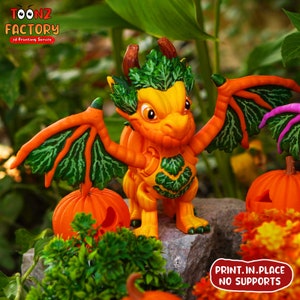 3D Printed Articulated Pumpkin Dragon: Halloween Decor (Instant Download)