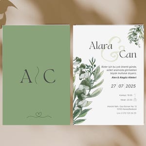 Convite de casamento verde oliva | Modelo elegante 5x7 Canva | Convite digital para impressão | Design de folha de oliveira | Download instantâneo