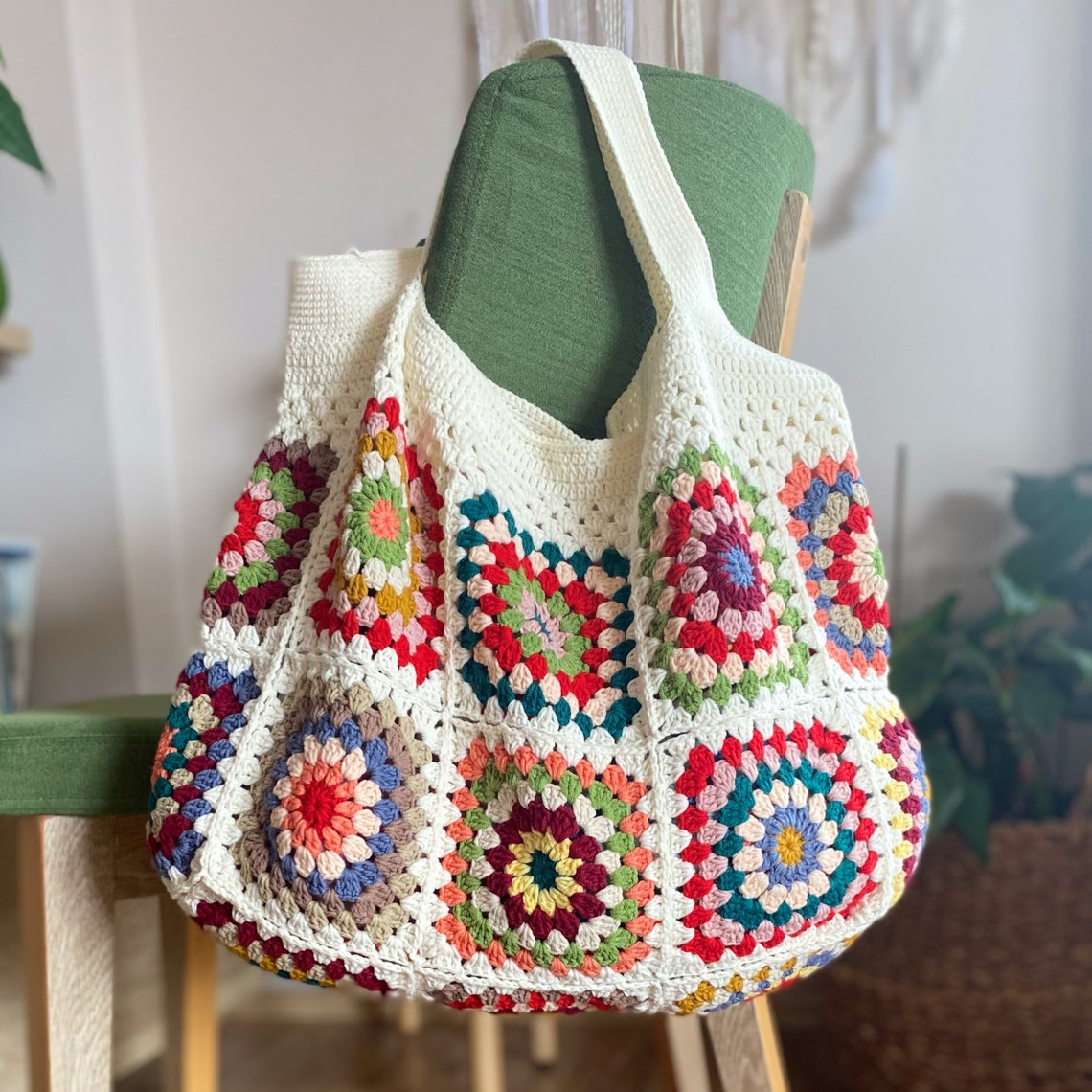 Crochet Granny Square Bag Shoulder Bag Knitting Bag Boho - Etsy