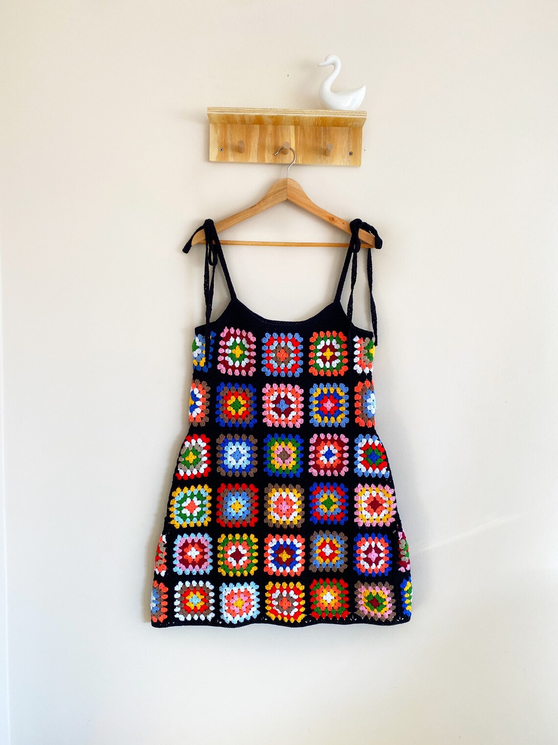 Crochet Granny Square Dress Crochet Dress Black Colorfull - Etsy