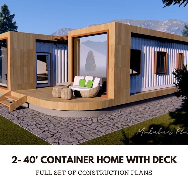2- 40' Haven Container Home Plans - Full Set Architectural Plans - 1248SF Modular Container Home Blueprints - Container Home Permit Plan