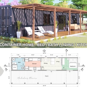 40' Container Home Plans - Full Set Architectural Plans - 360SF Modular Container Home Blueprints - 40 feet Container Home Floor Plan