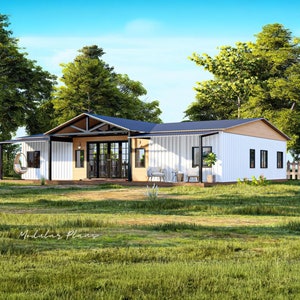 4 x 40' saffiercontainer thuisplattegronden | Volledige set architecturale plannen | 2080SF Modern Container Home-blauwdrukken | Plattegronden containerhuis