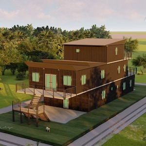 4x53&#39; & 2x20&#39;  Willow Container Home Plans - Full Set Architectural Plans - 3654SF Modern Container Home Blueprints | Container House Plans