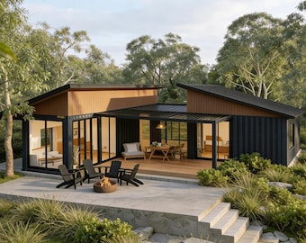 1x40' 2x20' Container House Plans | 3 Bed 2 Bath Container Home | Full Set Shipping Container Home Plans | Modern House Design - PDFs & CAD