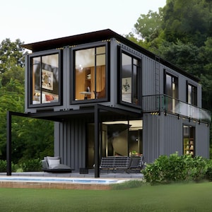 Plannen voor containerwoningen met 2 slaapkamers | Architectonische plannen | 1120SF Modern Container Home-blauwdrukken | Plattegronden: 3 x 20' en 2 x 40' containerhuis
