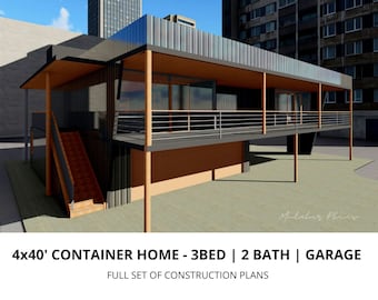 4x40' Campion Container Home Plan - 2 Floor Container Home Blueprints - Full Set Container Plans - Container Home with Garage Blueprints
