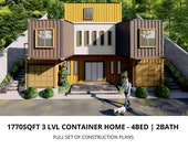 2x40' & 2x20' Hillcrest Container Home Plan | Container Home Full Set Construction Plan | 3 Floors Including Garage | Modular Home Plans