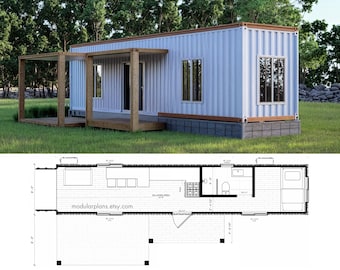 40ft Container Home with Carport | Container Home Floor Plans | Container Tiny House Plans | 40' Tiny Home Plans | Container Plans | CAD+PDF