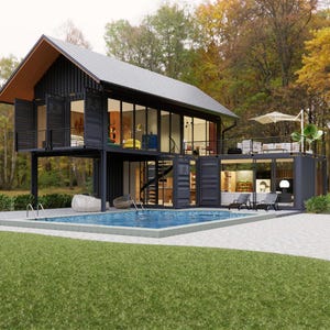 Plantas de casas container 4x40' | Projetos arquitetônicos | Plantas para casas container com 2 quartos (com permissão) | Casa container de 2 andares | Plantas baixas de casas