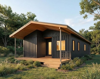 2X40' Container Home Plans – 800SF Modern House Plan Set, 3 Bedroom Architectural Blueprints, PDFs & CAD