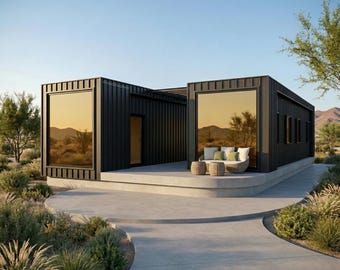 2x40' Container Home Plans – 2 Bed 2 Bath Modular Home Architectural Plans (PDF)