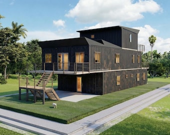 4x53ft 2x20ft  Container Home Plans |  5 Bed Container House Plans | | 3654SF Container House Architectural Plans - PDFs & CAD