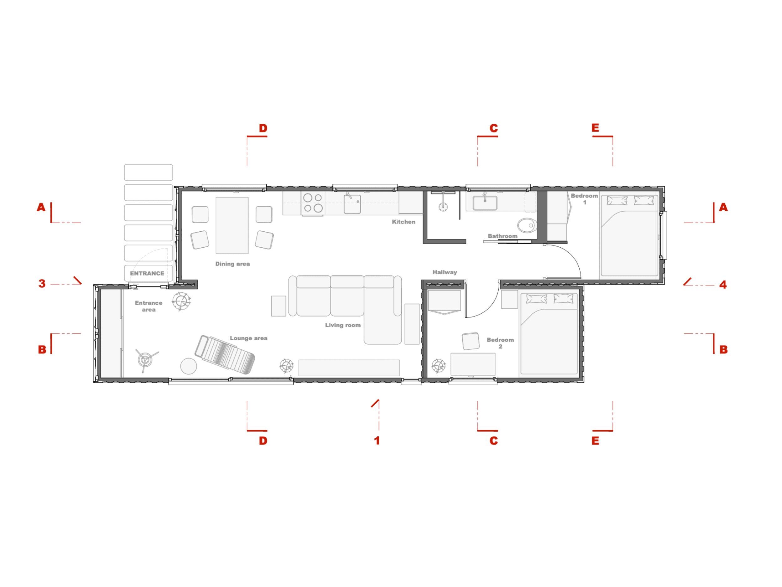 2 X 40ft Container Home Plans 2 Bedroom Container Home Plans ...