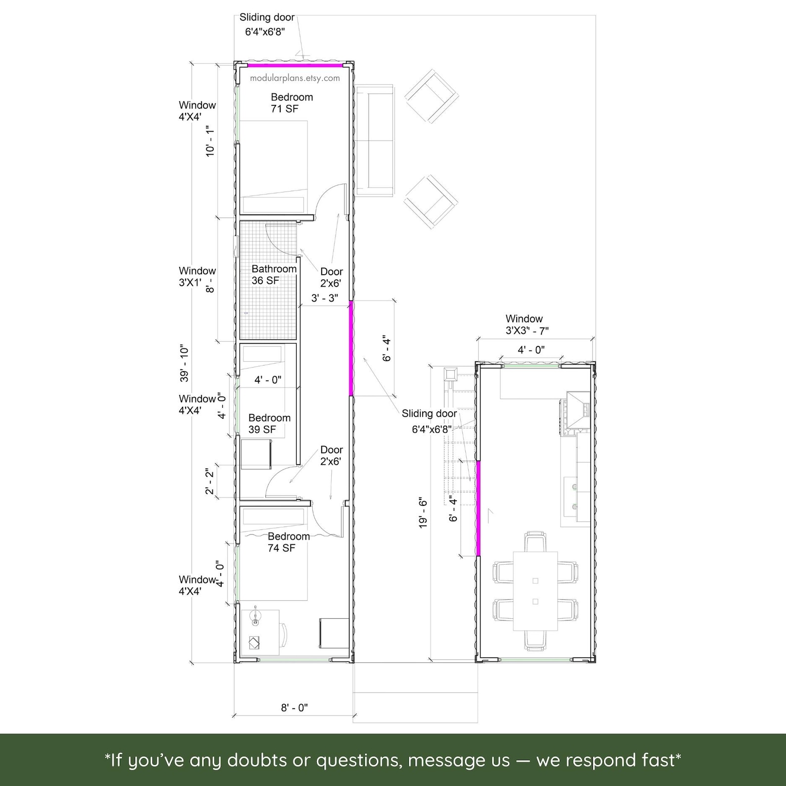 40ft 20ft Container House Plans - Full Set Architectural Plans - 480SF ...