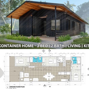 20x40 Abbey Container Home Plans - Permit Set Architectural Floor Plans - 800SF Container Home Blueprints - Shipping Container House Plans