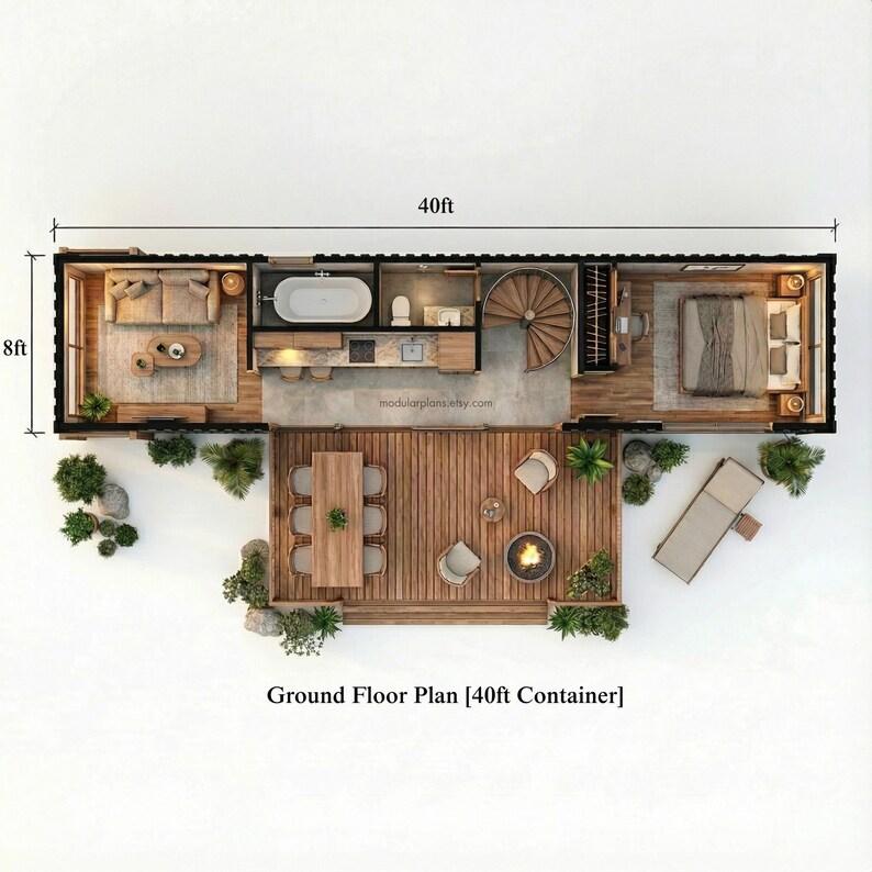 40' 20' Container House Plans | 2 Bed Small House Plans | Tiny House ...