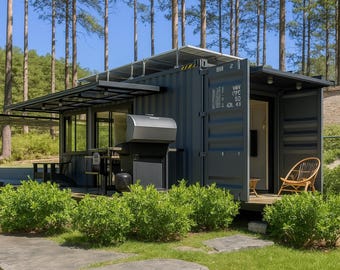 20' Container Home Plans - 160SF 1 Bed Modular Tiny Home Floor Plans - 20ft Container Home Plan - Full Architectural Set - PDF CAD