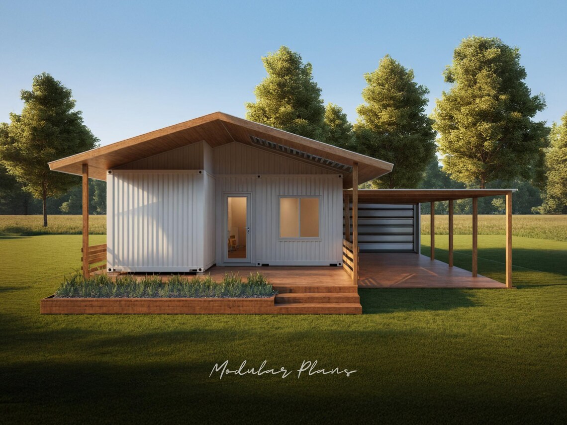 2x40' Container Home With Garage | 3 Bed Container House Plans ...