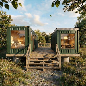 40ft 20ft Container House Plans - Full Set Architectural Plans - 480SF Modern Container House with deck | Tiny House Plans - PDF Plans